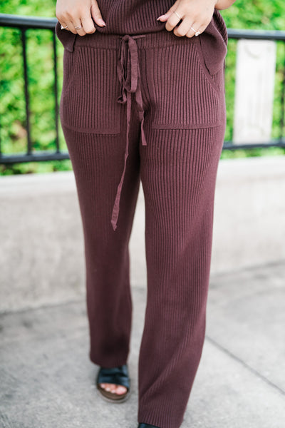 Comfort Breeze Ribbed Wide Leg Pant - Brown
