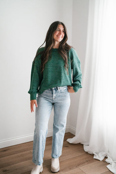 Simply Essential Ribbed Long Sleeve Top - Forest Green