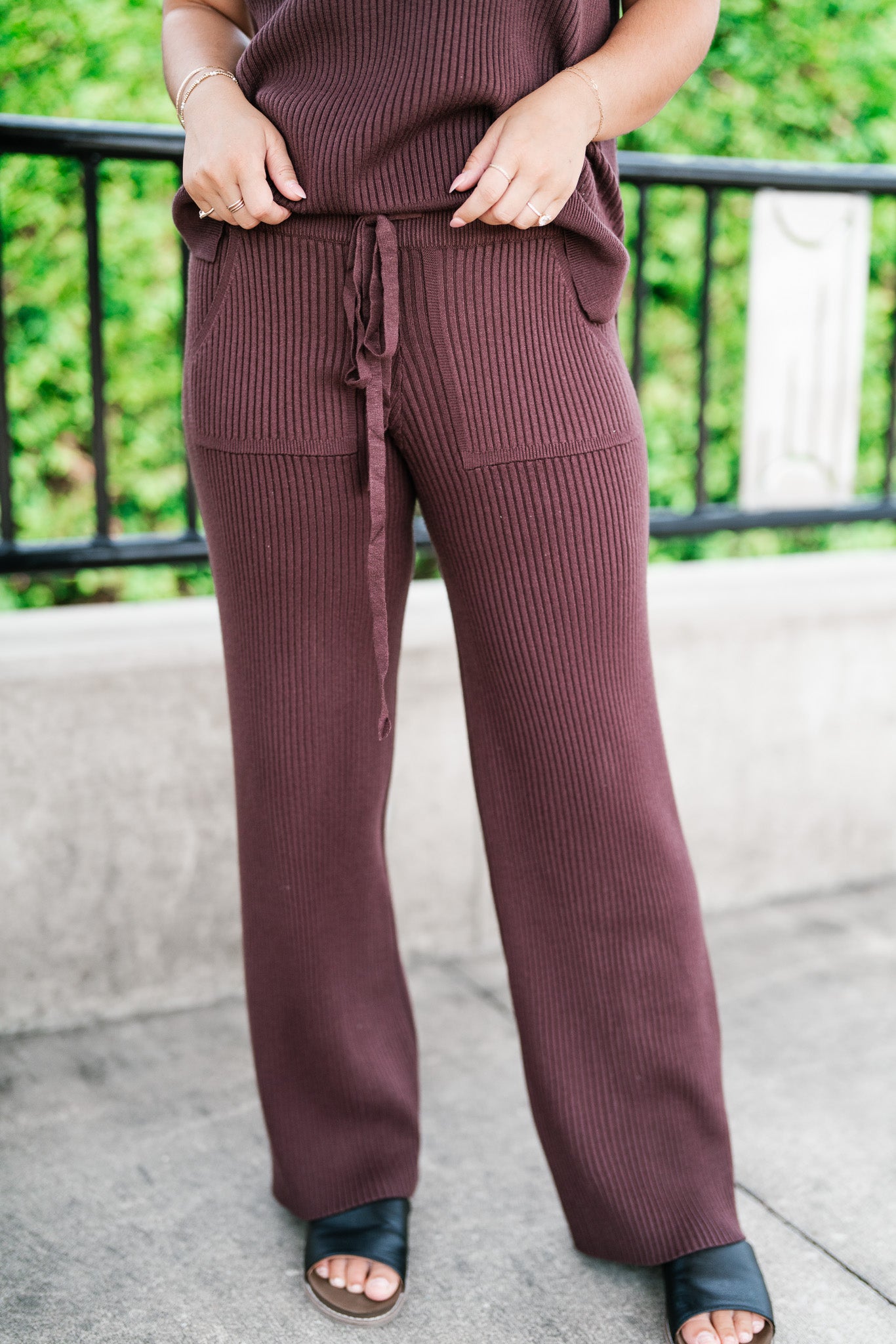 Comfort Breeze Ribbed Wide Leg Pant - Brown