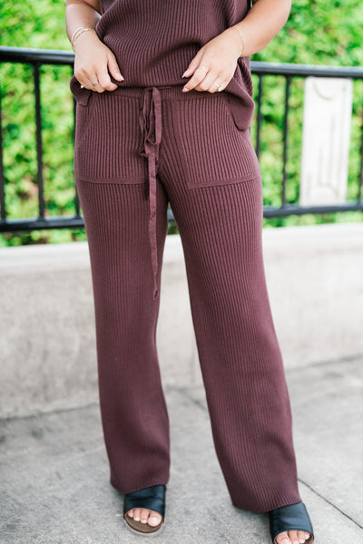 Comfort Breeze Ribbed Wide Leg Pant - Brown