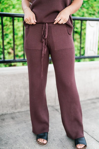 Comfort Breeze Ribbed Wide Leg Pant - Brown