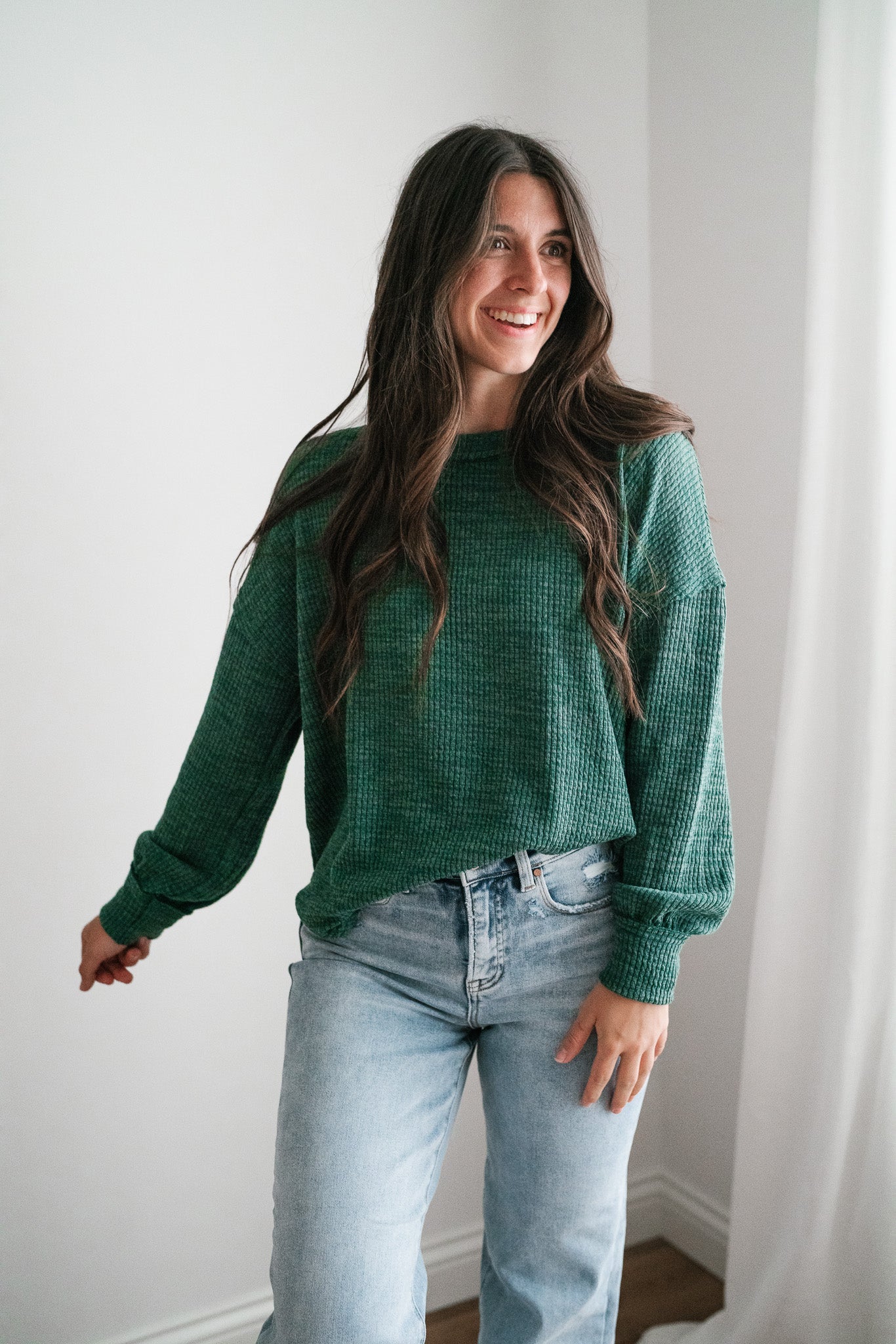 Simply Essential Ribbed Long Sleeve Top - Forest Green