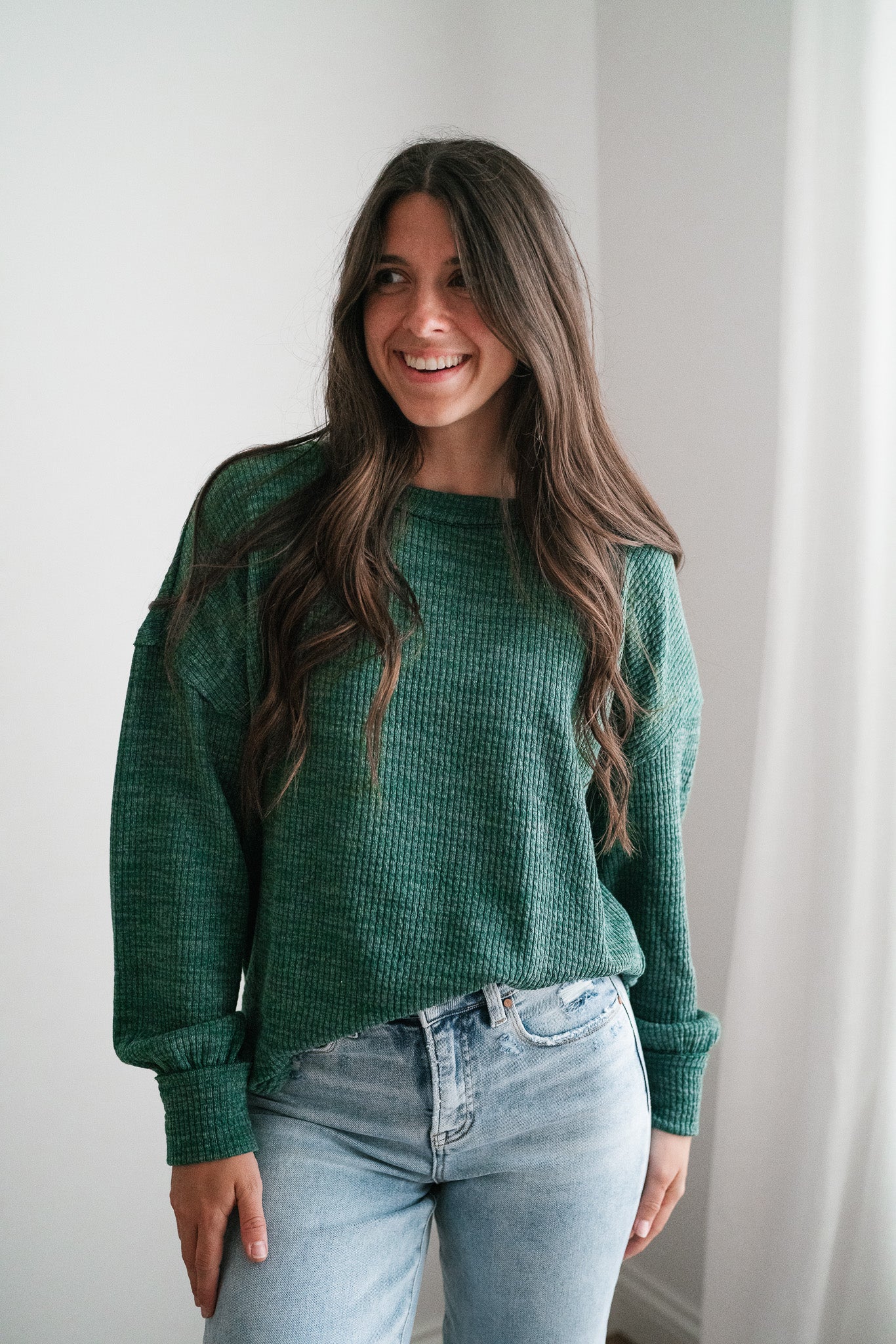 Simply Essential Ribbed Long Sleeve Top - Forest Green