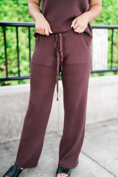 Comfort Breeze Ribbed Wide Leg Pant - Brown