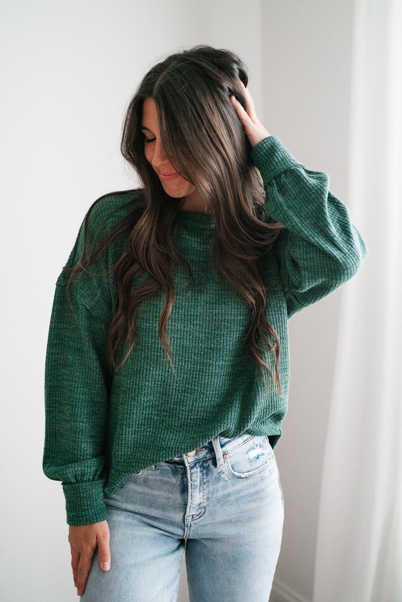 Simply Essential Ribbed Long Sleeve Top - Forest Green