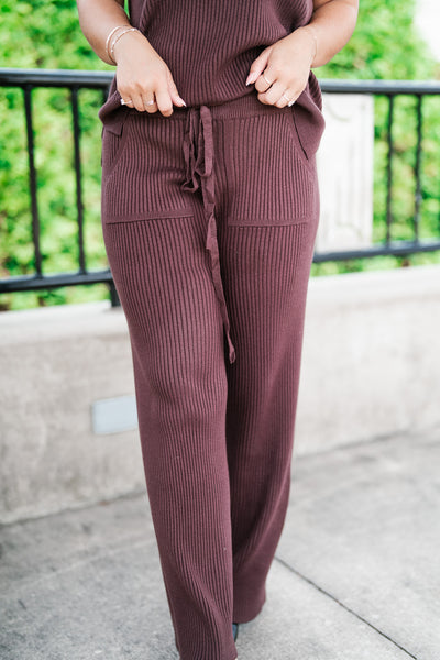 Comfort Breeze Ribbed Wide Leg Pant - Brown