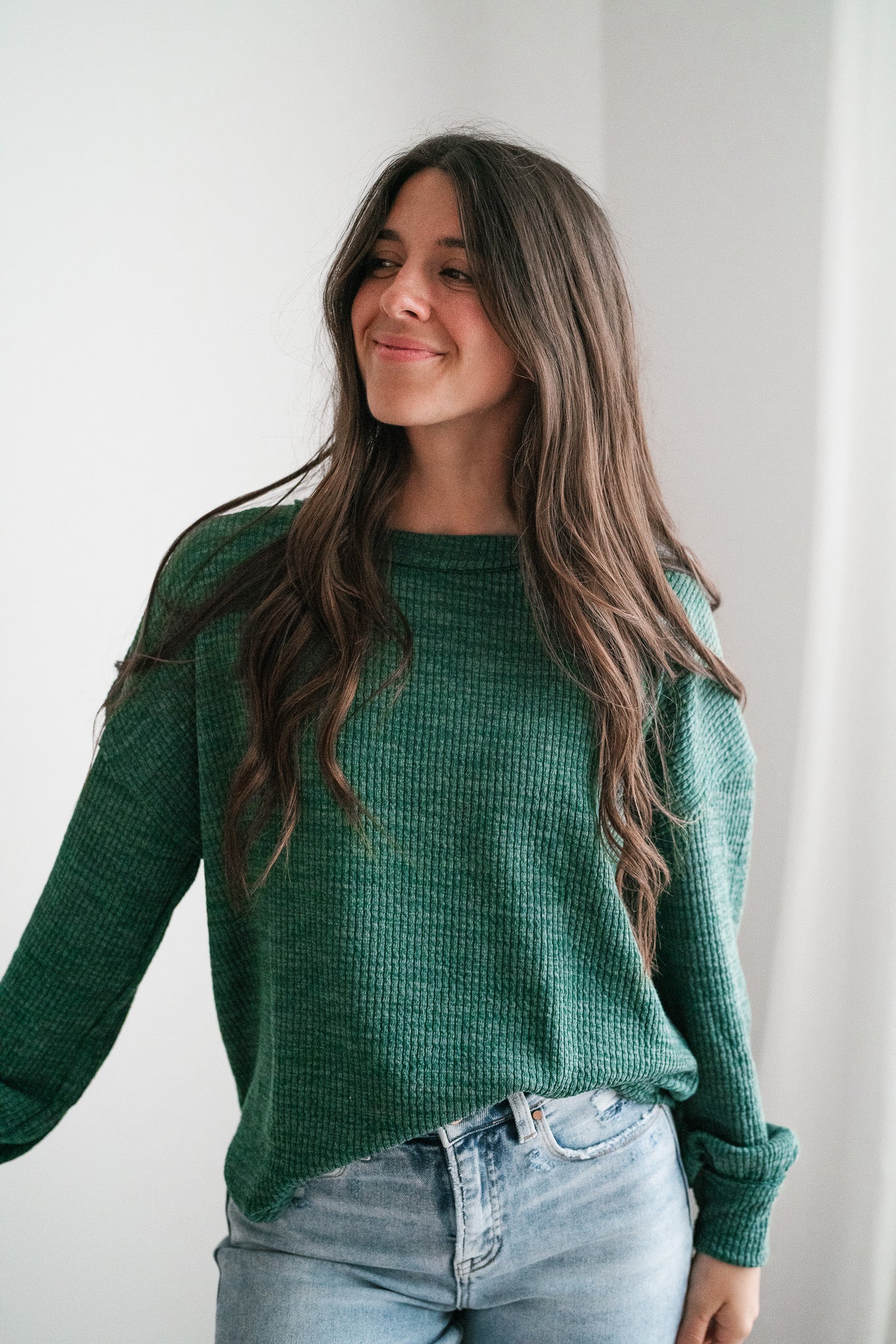 Simply Essential Ribbed Long Sleeve Top - Forest Green