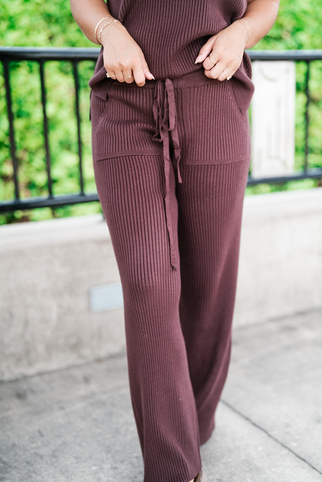 Comfort Breeze Ribbed Wide Leg Pant - Brown