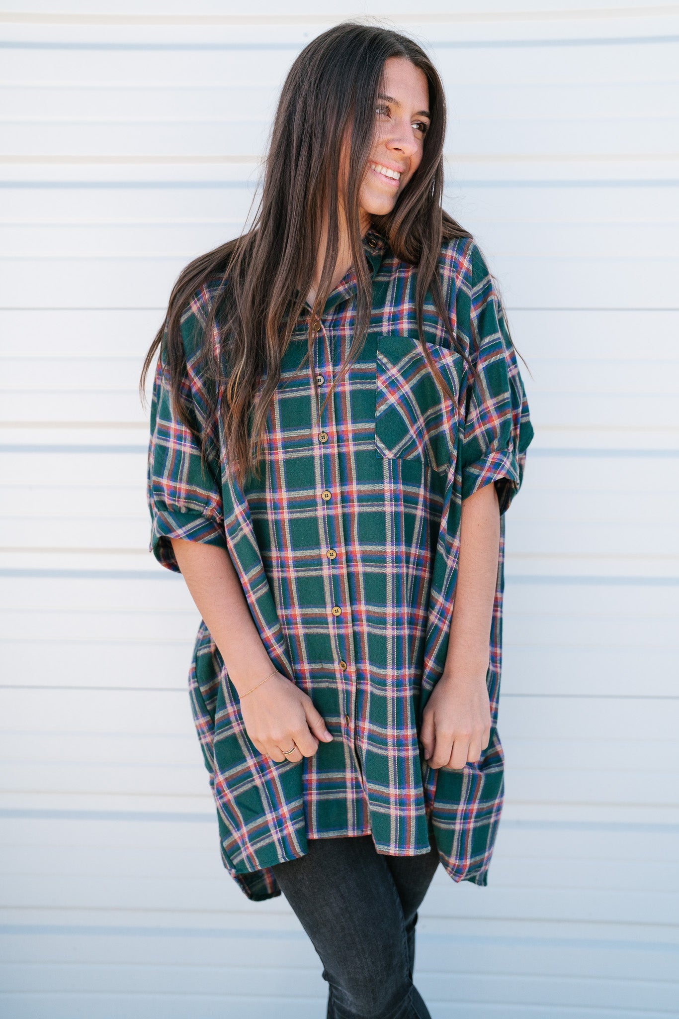 Falling For You Plaid Tunic- Olive