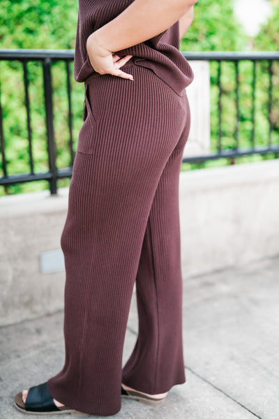 Comfort Breeze Ribbed Wide Leg Pant - Brown