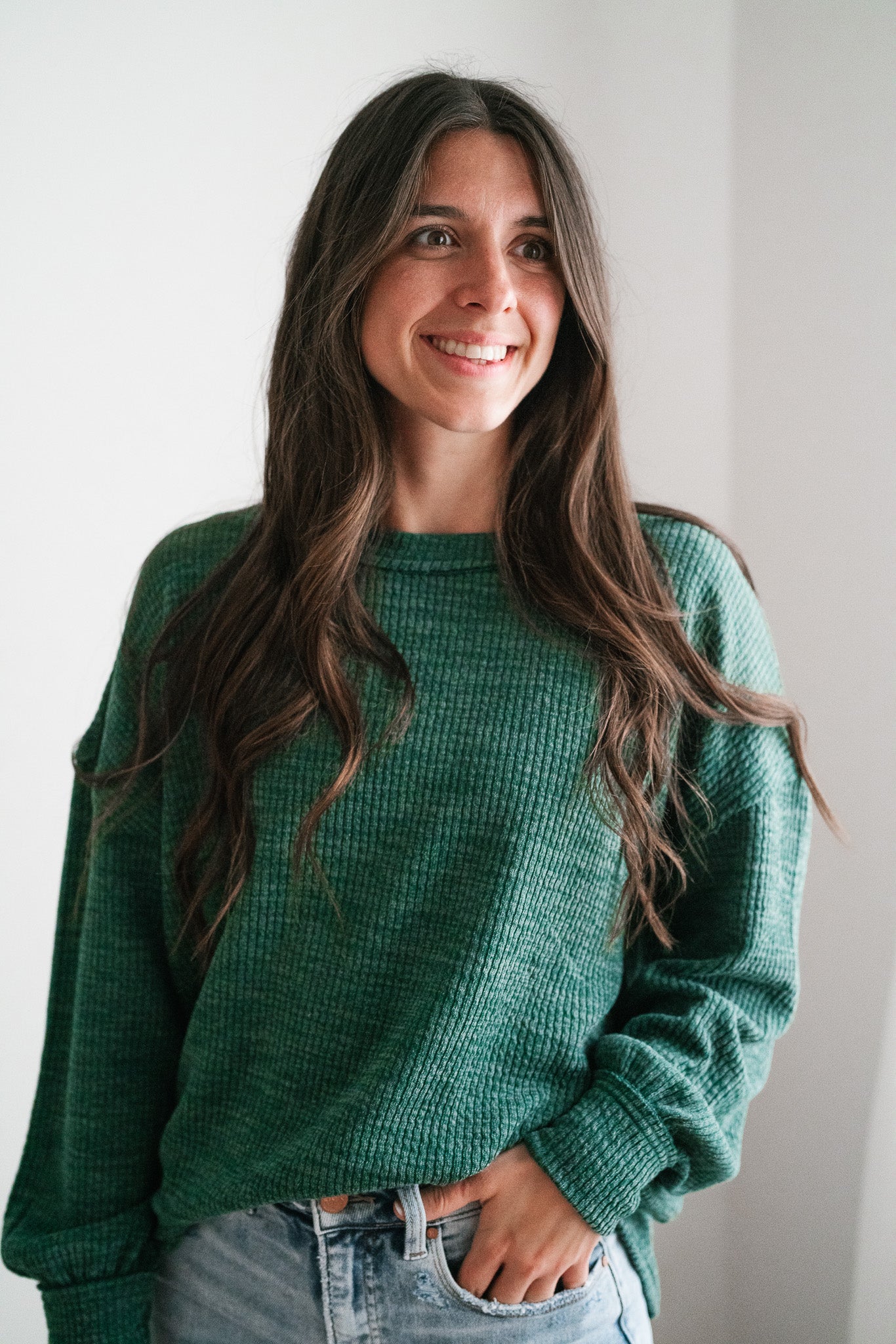 Simply Essential Ribbed Long Sleeve Top - Forest Green