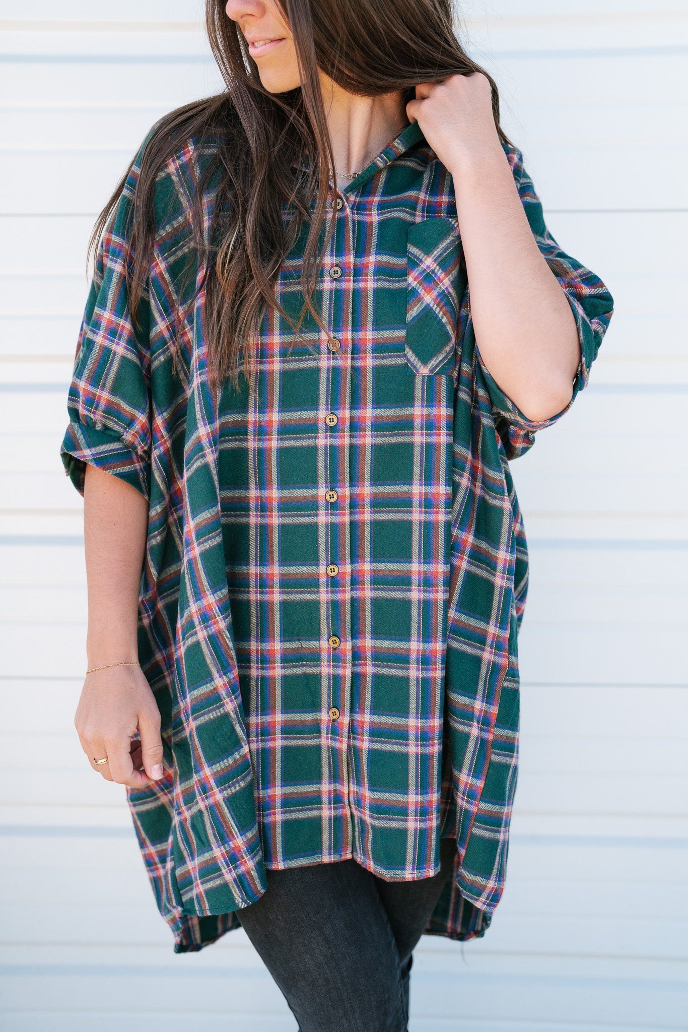 Falling For You Plaid Tunic- Olive