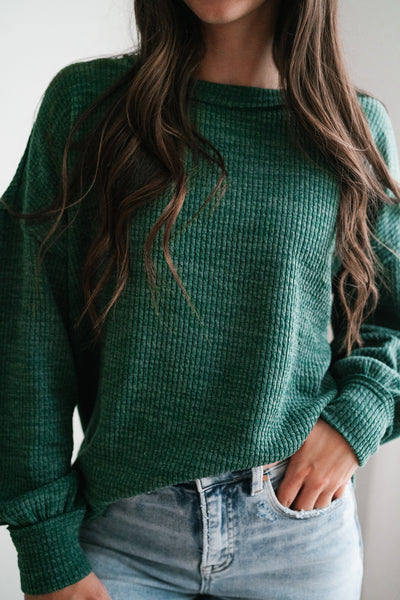 Simply Essential Ribbed Long Sleeve Top - Forest Green