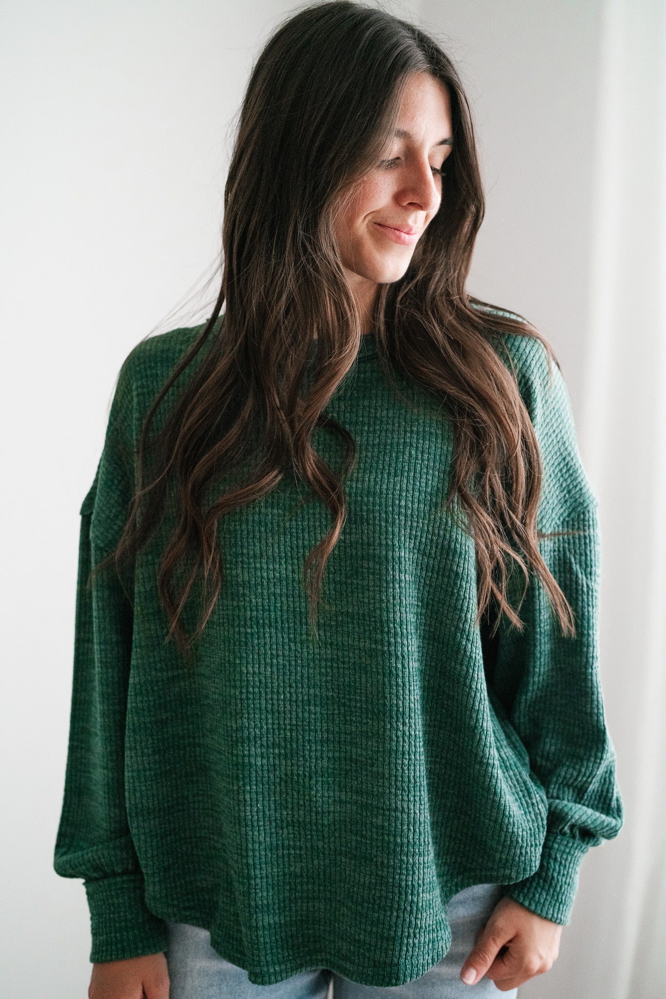 Simply Essential Ribbed Long Sleeve Top - Forest Green