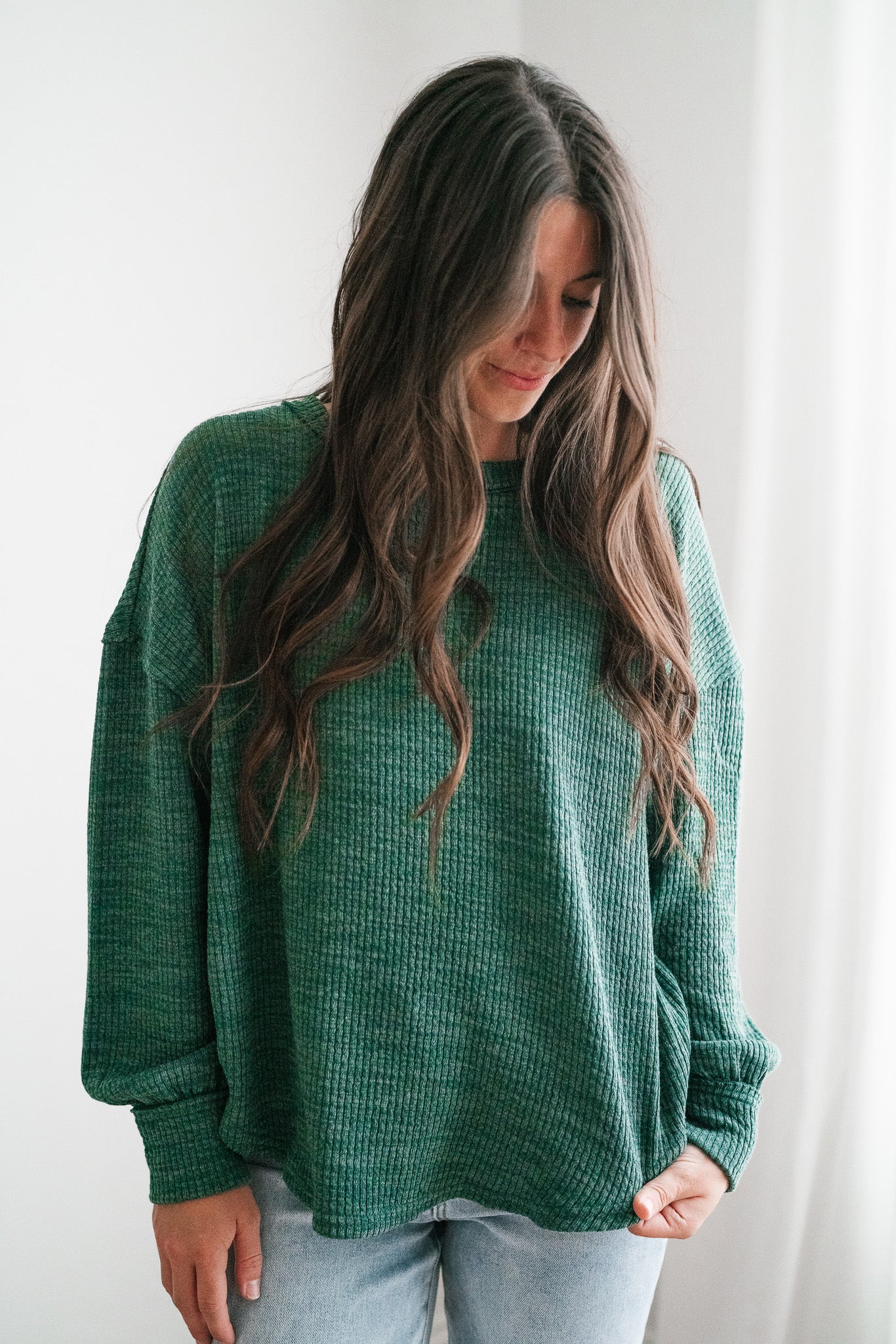 Simply Essential Ribbed Long Sleeve Top - Forest Green