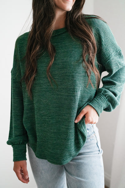 Simply Essential Ribbed Long Sleeve Top - Forest Green