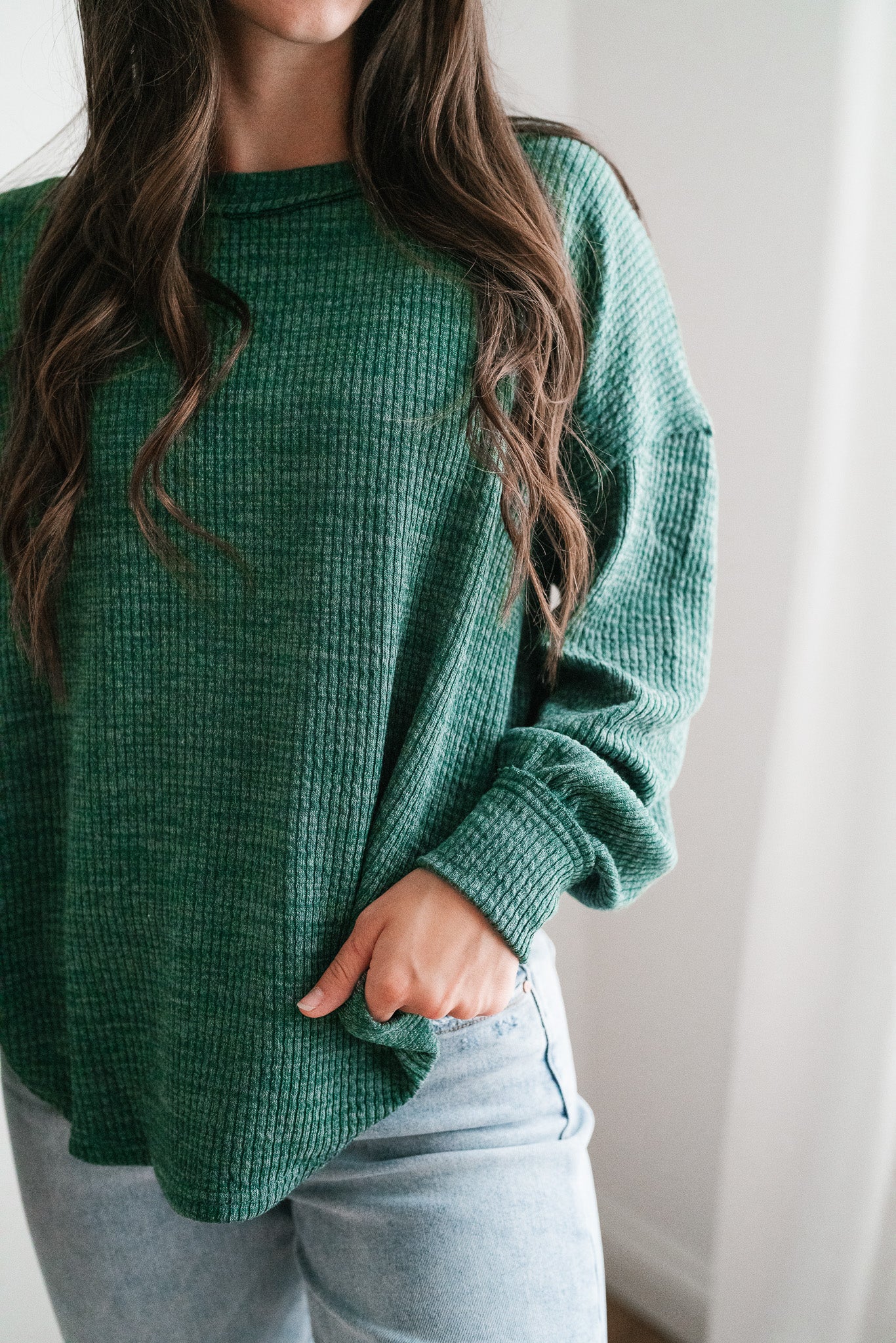 Simply Essential Ribbed Long Sleeve Top - Forest Green