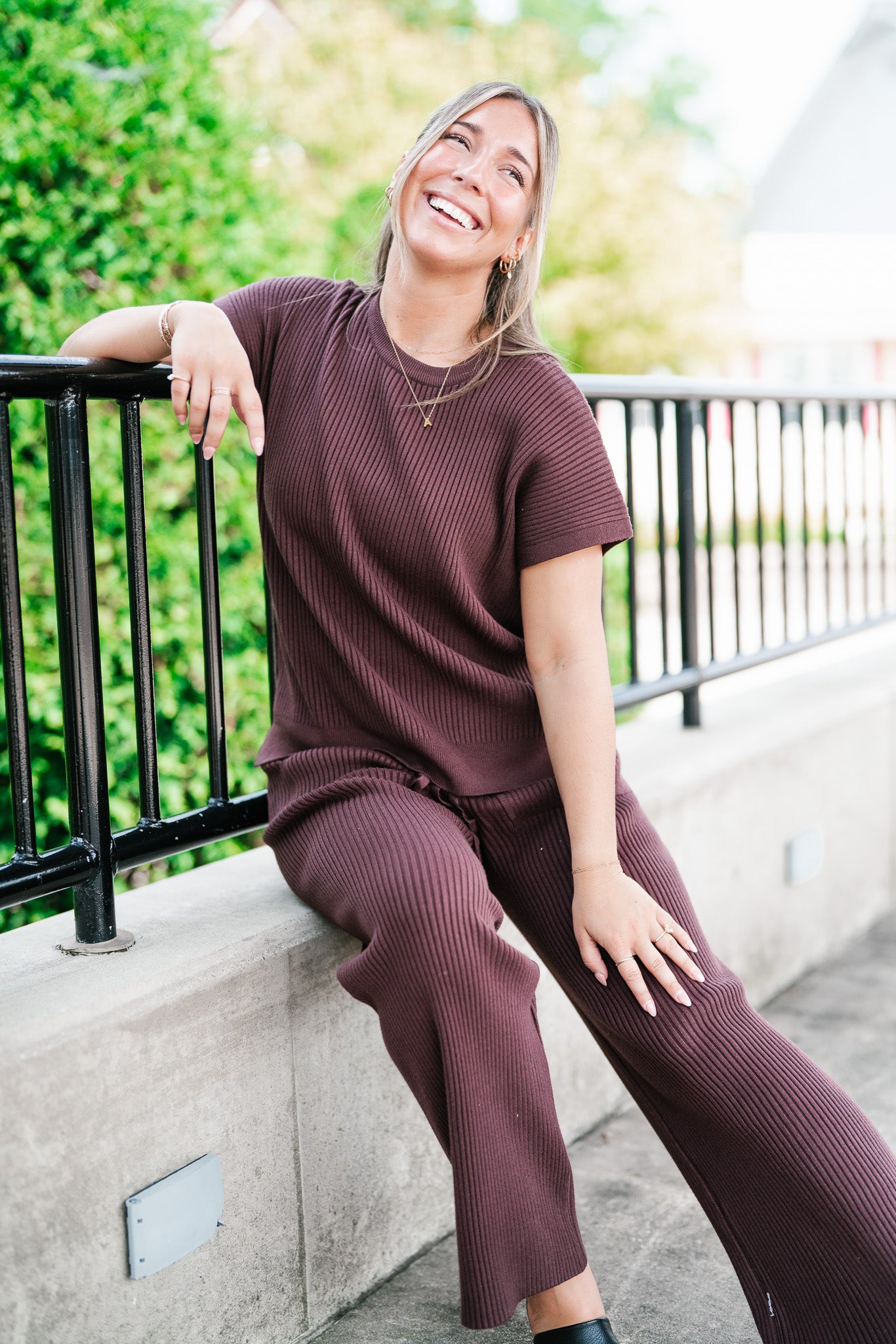 Comfort Breeze Ribbed Sweater Top - Brown