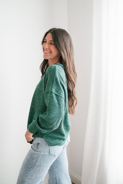 Simply Essential Ribbed Long Sleeve Top - Forest Green