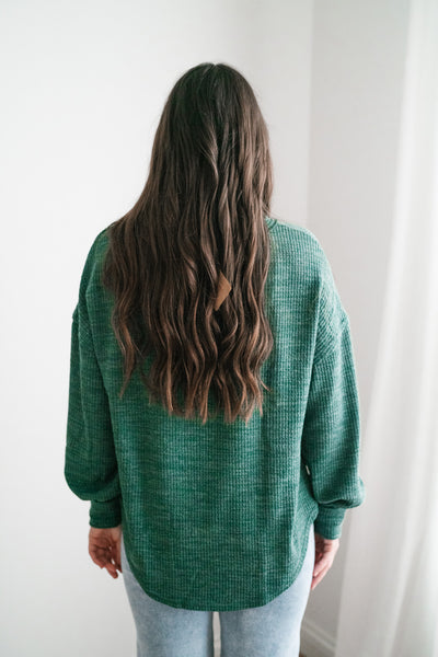 Simply Essential Ribbed Long Sleeve Top - Forest Green