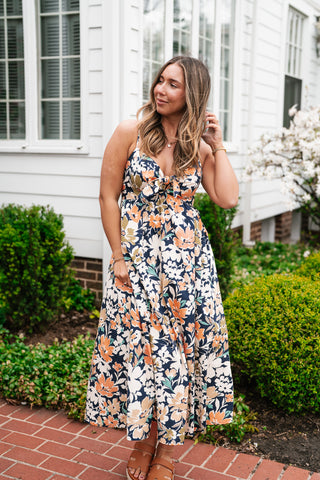Siesta Sands Floral Tie Front Midi Dress