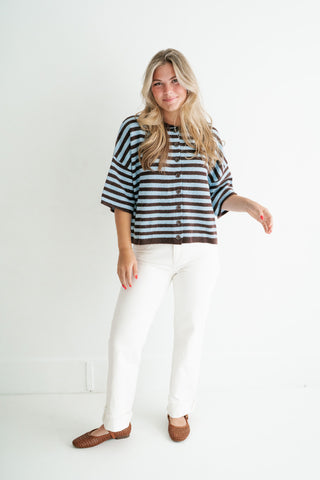 Weekend Stripe Knit Cardigan - Chocolate