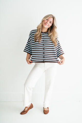 Weekend Stripe Knit Cardigan - Chocolate