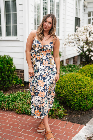Siesta Sands Floral Tie Front Midi Dress