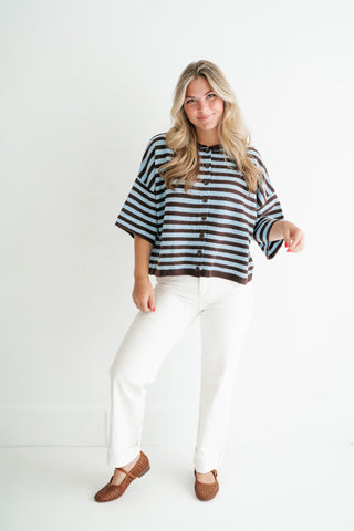Weekend Stripe Knit Cardigan - Chocolate