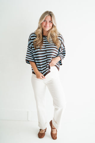 Weekend Stripe Knit Cardigan - Chocolate