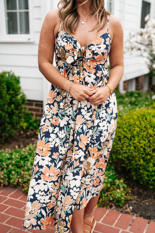 Siesta Sands Floral Tie Front Midi Dress