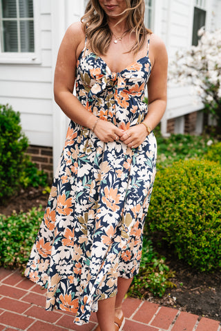 Siesta Sands Floral Tie Front Midi Dress