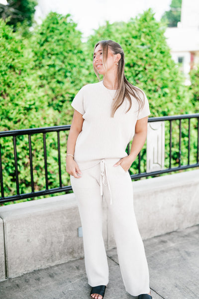 Comfort Breeze Ribbed Sweater Top - Warm Grey