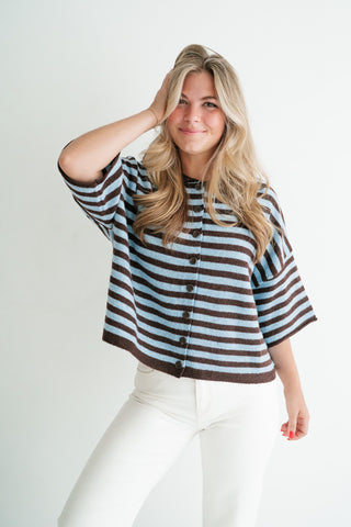 Weekend Stripe Knit Cardigan - Chocolate