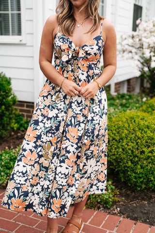 Siesta Sands Floral Tie Front Midi Dress