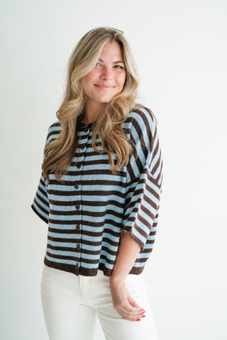 Weekend Stripe Knit Cardigan - Chocolate