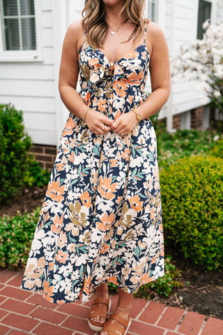 Siesta Sands Floral Tie Front Midi Dress