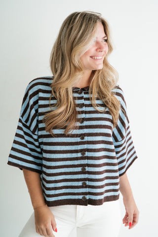 Weekend Stripe Knit Cardigan - Chocolate