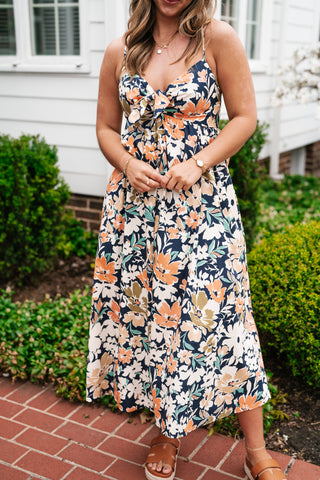 Siesta Sands Floral Tie Front Midi Dress