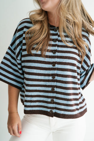 Weekend Stripe Knit Cardigan - Chocolate
