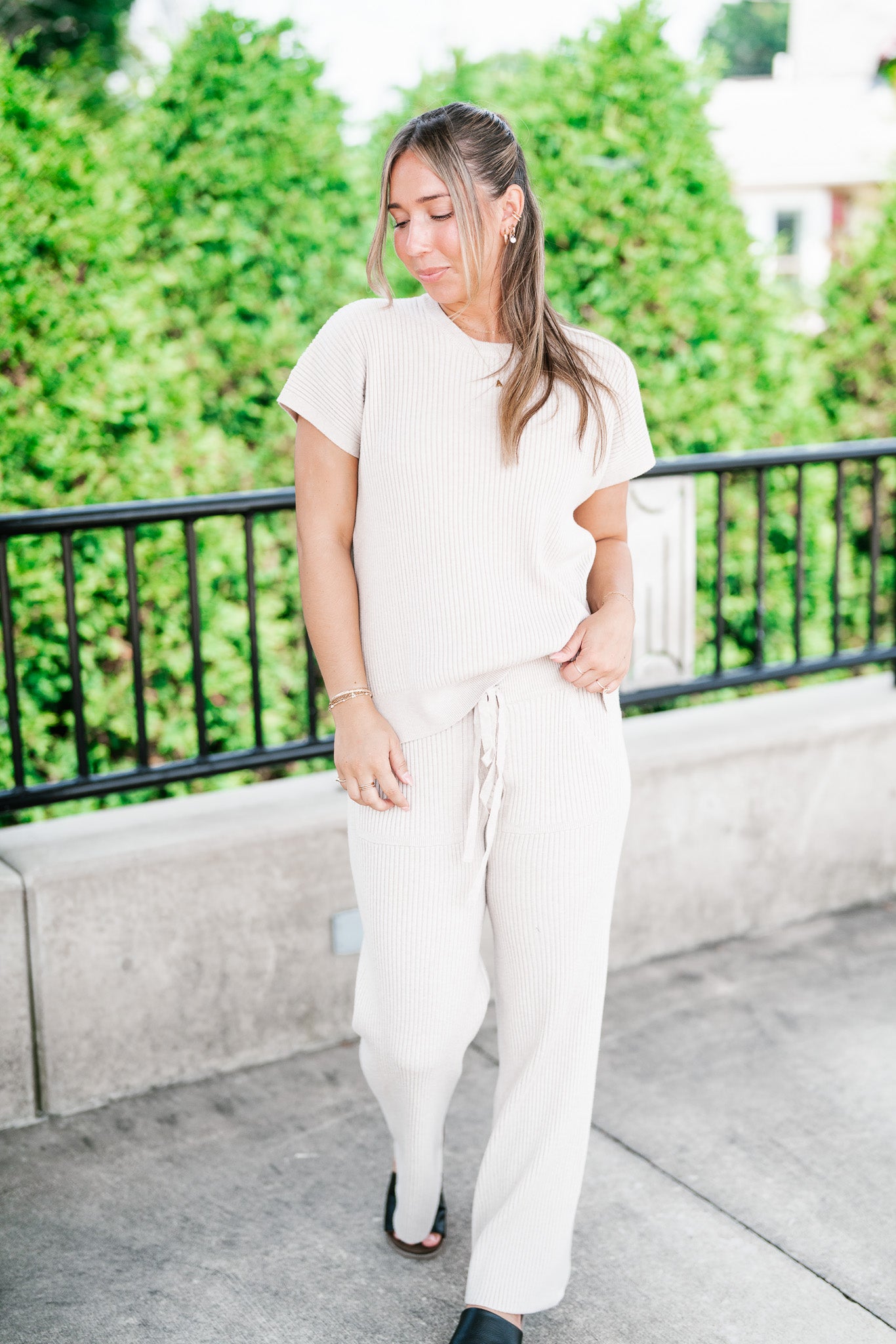 Comfort Breeze Ribbed Sweater Top - Warm Grey
