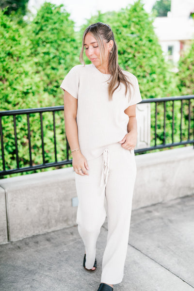 Comfort Breeze Ribbed Sweater Top - Warm Grey