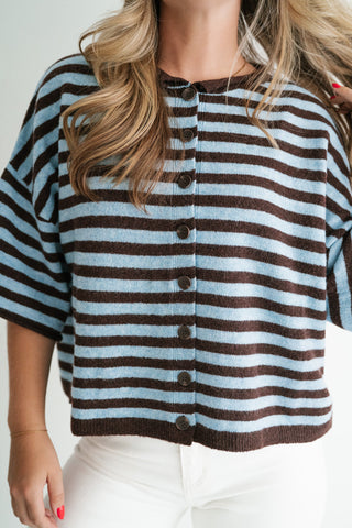 Weekend Stripe Knit Cardigan - Chocolate