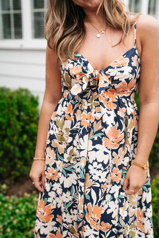 Siesta Sands Floral Tie Front Midi Dress