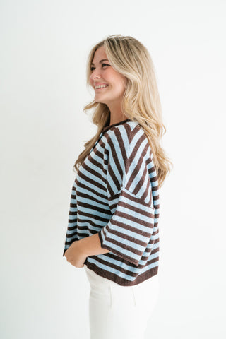 Weekend Stripe Knit Cardigan - Chocolate