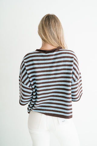Weekend Stripe Knit Cardigan - Chocolate