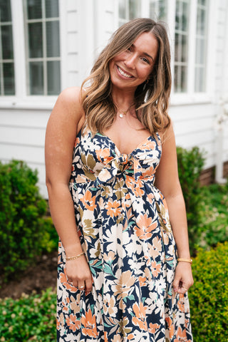 Siesta Sands Floral Tie Front Midi Dress