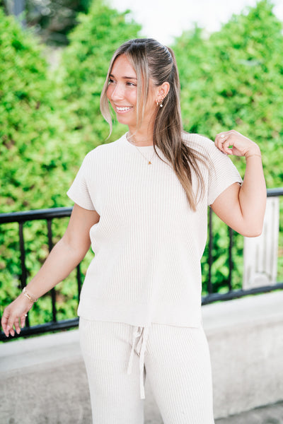 Comfort Breeze Ribbed Sweater Top - Warm Grey