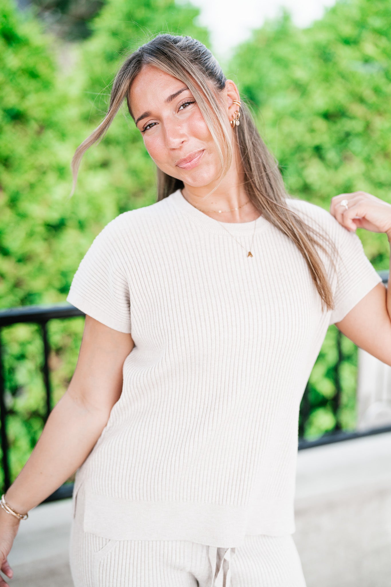 Comfort Breeze Ribbed Sweater Top - Warm Grey