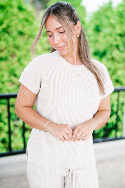 Comfort Breeze Ribbed Sweater Top - Warm Grey